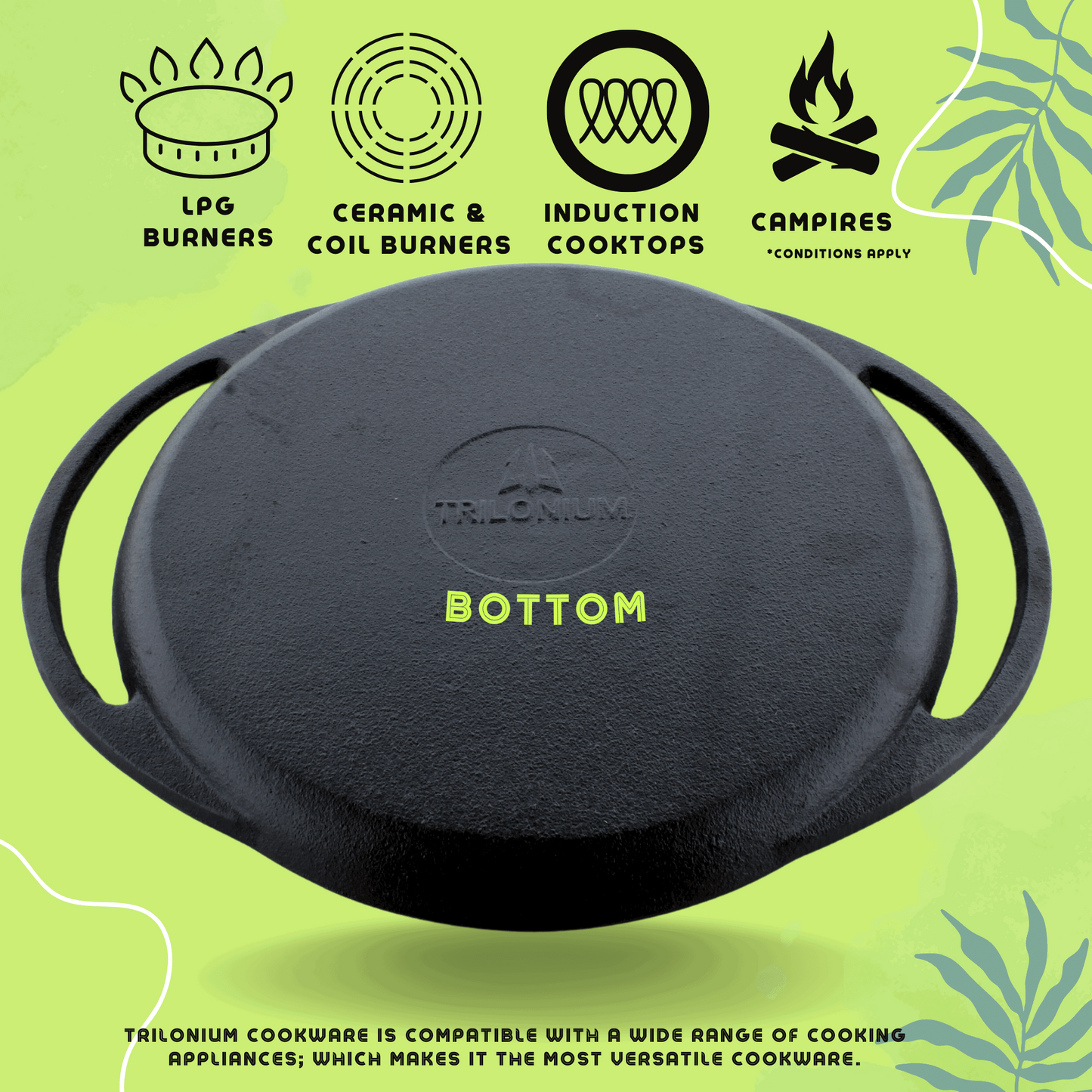 Trilonium Pre-Seasoned Cast Iron Dosa Tawa, Infinity 2.0, Diameter 12 inches, Weighs 2.75 Kgs