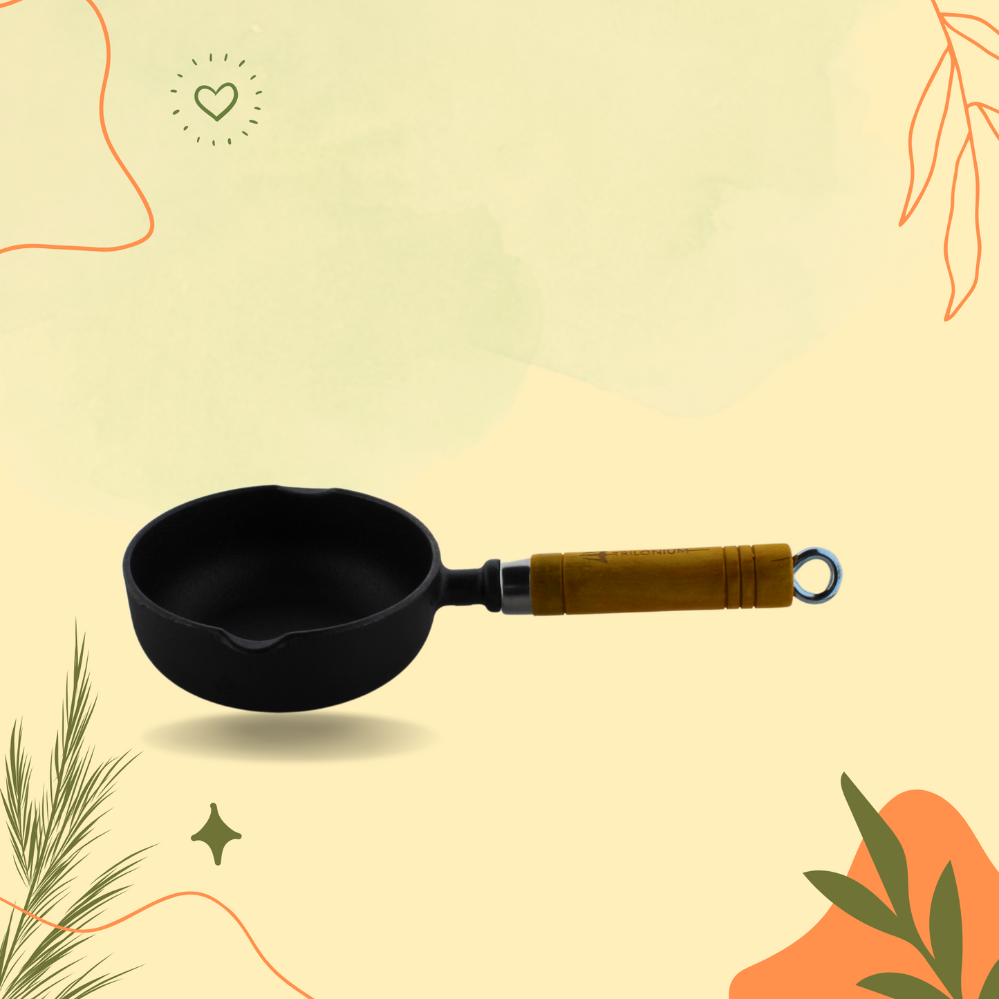 Trilonium Pre-seasoned Cast Iron Tadka Pan 13 cms | Chinese melting pot 400ml