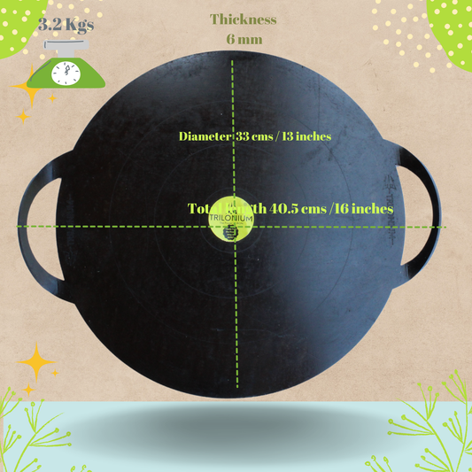 Trilonium Triple Seasoned Iron Boulder Flat Griddle Tawa, round 13 inches | 33 cms
