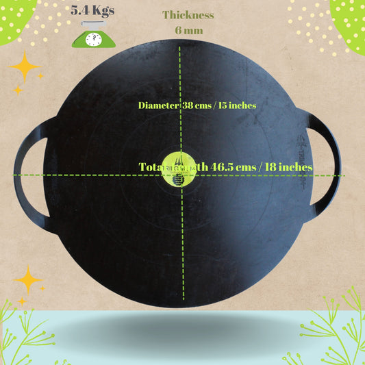 Trilonium Triple Seasoned Iron Boulder Flat Griddle Tawa, round 15 inches | 38 cms