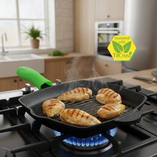 Trilonium Pre-Seasoned Cast Iron Grill Pan 26 cm, Weighs 2.4 Kgs