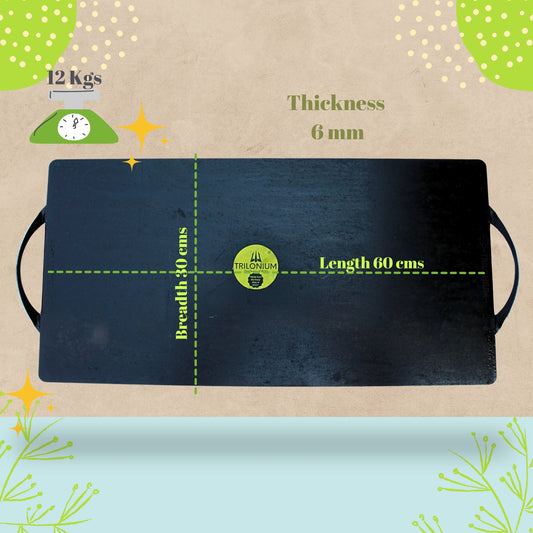Trilonium Triple-Seasoned Iron Rectangular boulder large griddle Tawa pan 24 x 12 inches | 60 x 30 cms, Weighs 12 Kgs