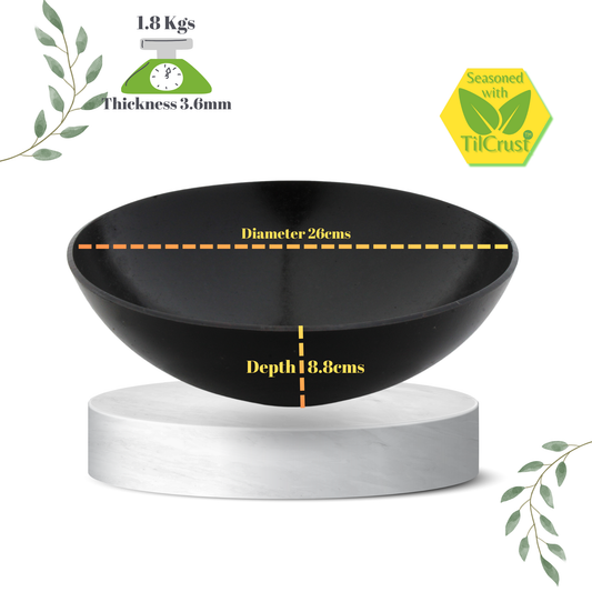 Trilonium Triple seasoned Iron Tasla Kadai 10 inches, Capacity 2 Litres