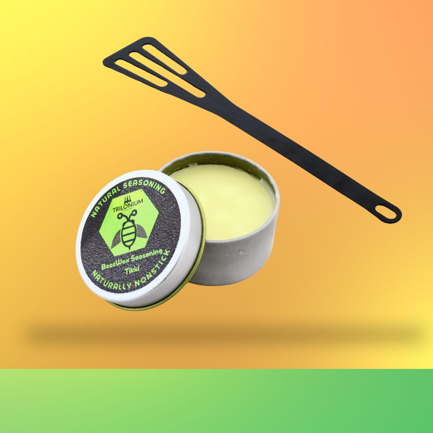 Trilonium Iron Dosa Roti Karandi Turner Spatula 30 cms ( Seasoned not coated) + TilCrust™ BeesWax Seasoning Tikki (Combo)