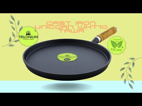 Trilonium cast iron dosa tawa with wooden handle in use