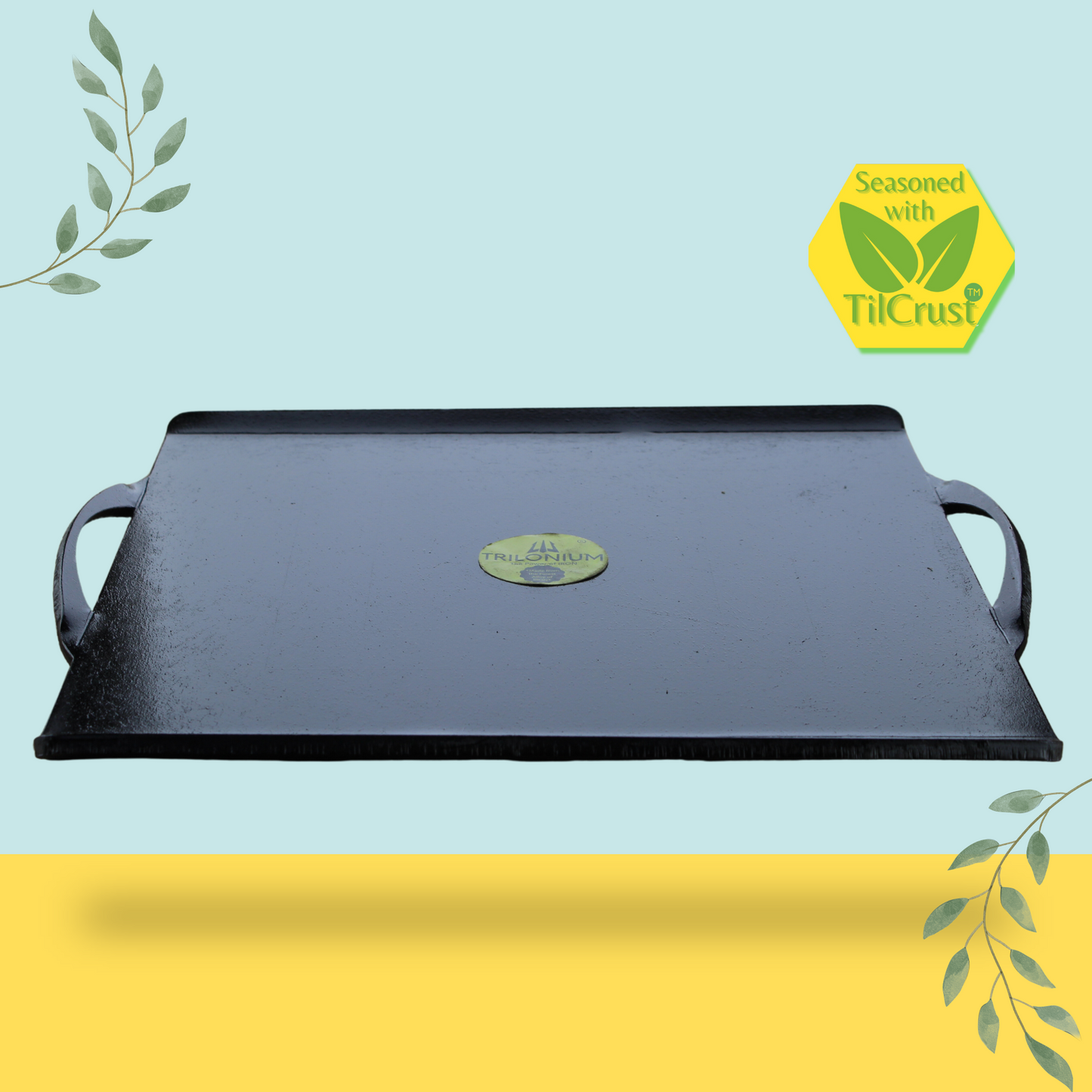 Trilonium Triple-Seasoned Iron Boulder Square Griddle Dosa Tawa 38 x 38 cms , Ultra Smooth, Weighs 9.5 Kgs