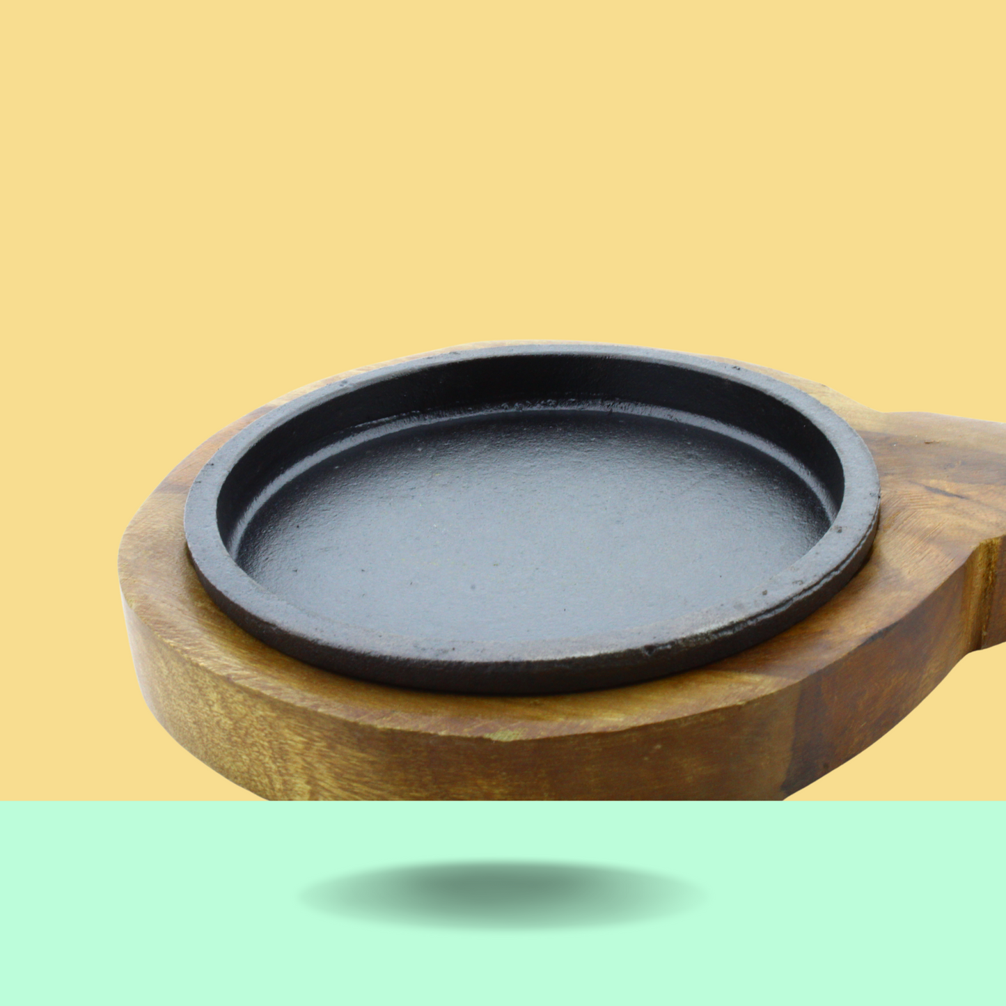 Trilonium Pre-Seasoned Cast Iron Sizzler Plate With Wooden Base | 5 inches | 0.62 Kgs