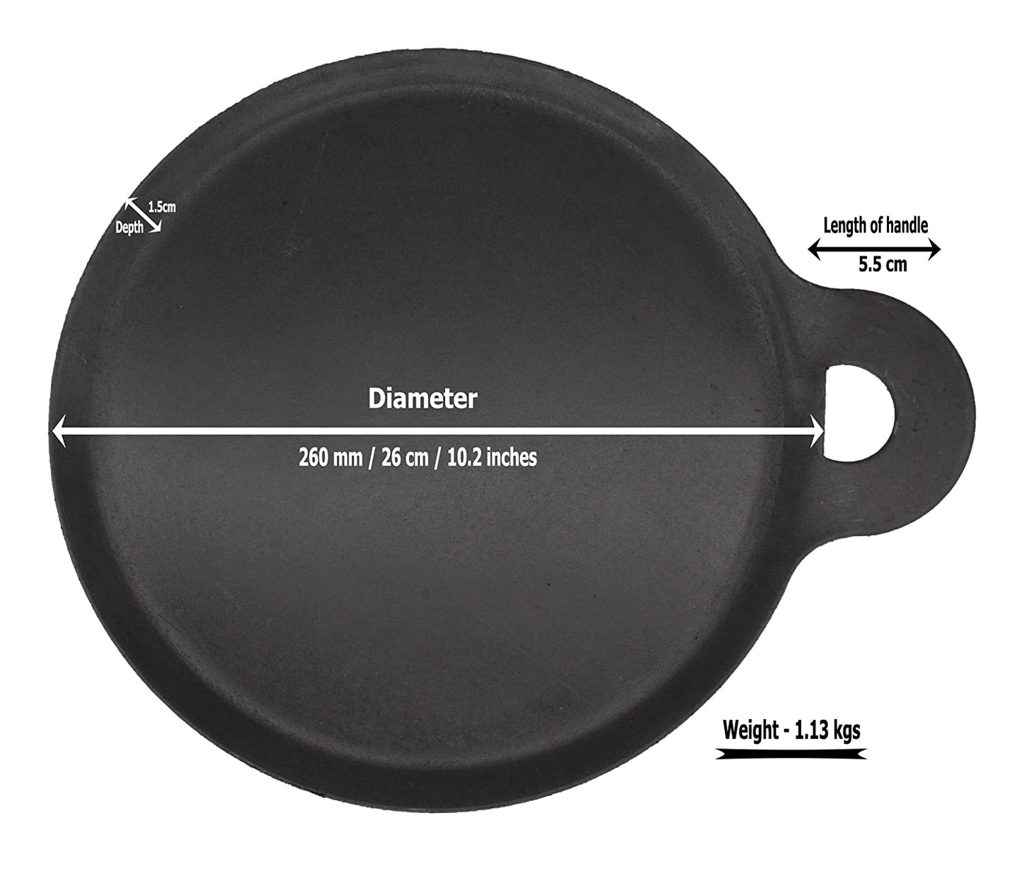 Iron Dosa Tawa | Pizza Pan | Roti Tawa with Ladle | 26cm | 1.13 KG | Induction Compatible TRILONIUM | Cast Iron Cookware