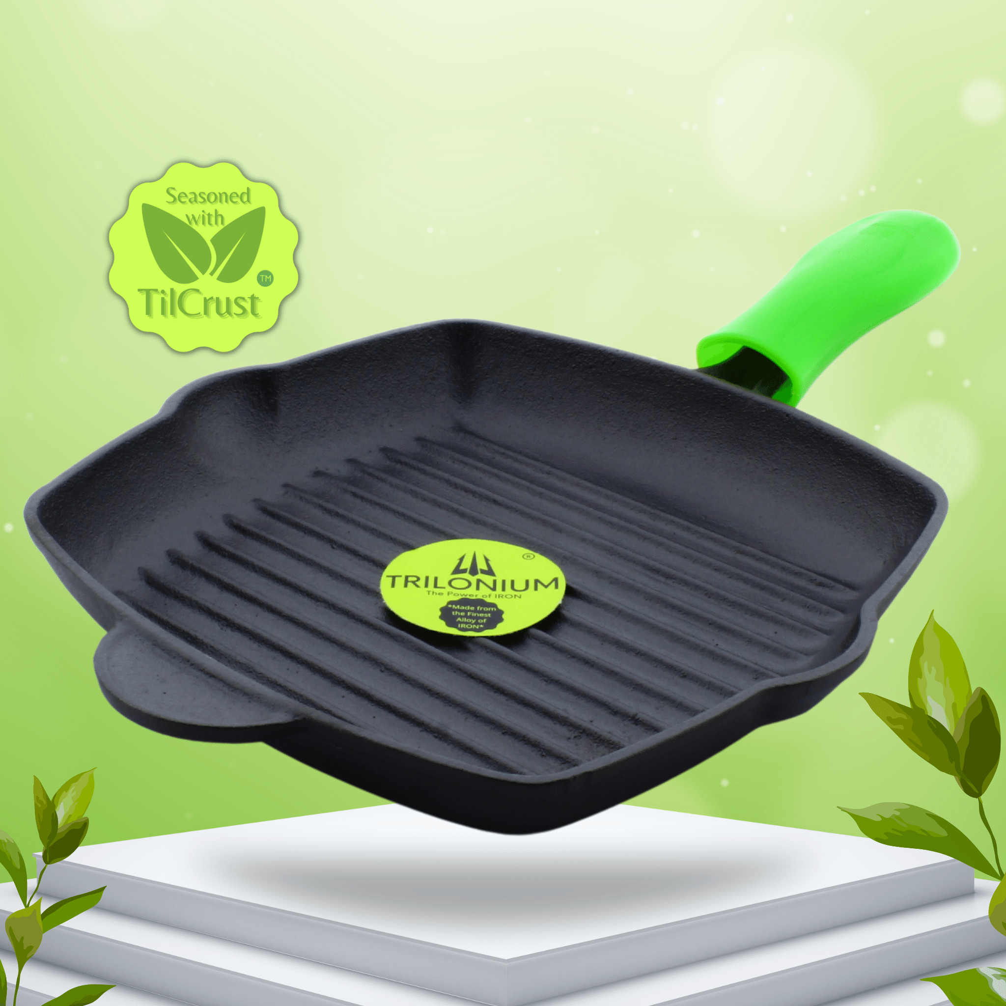 Trilonium Cast Iron Grill Pan 26 cm PreSeasoned with TilCrust™ We