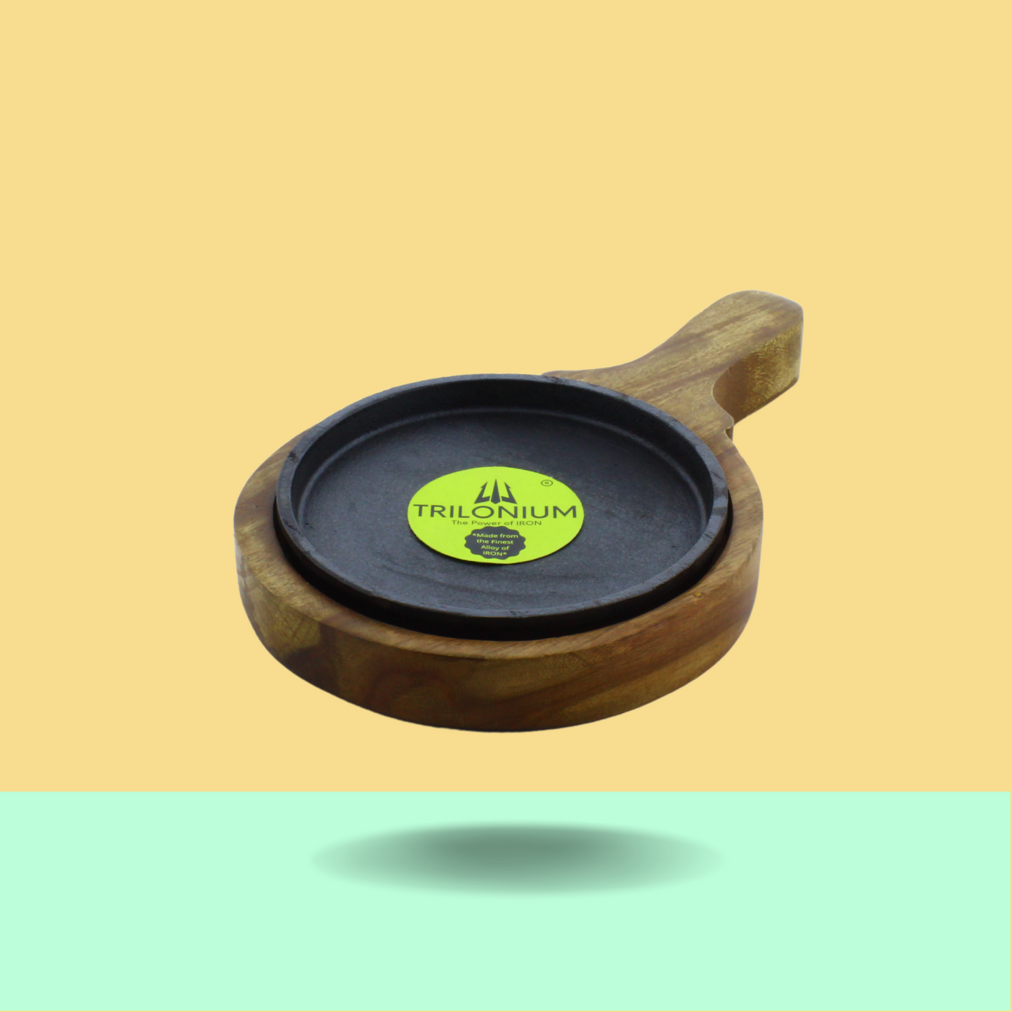Trilonium Pre-Seasoned Cast Iron Sizzler Plate With Wooden Base | 6 inches | 1.16 Kgs