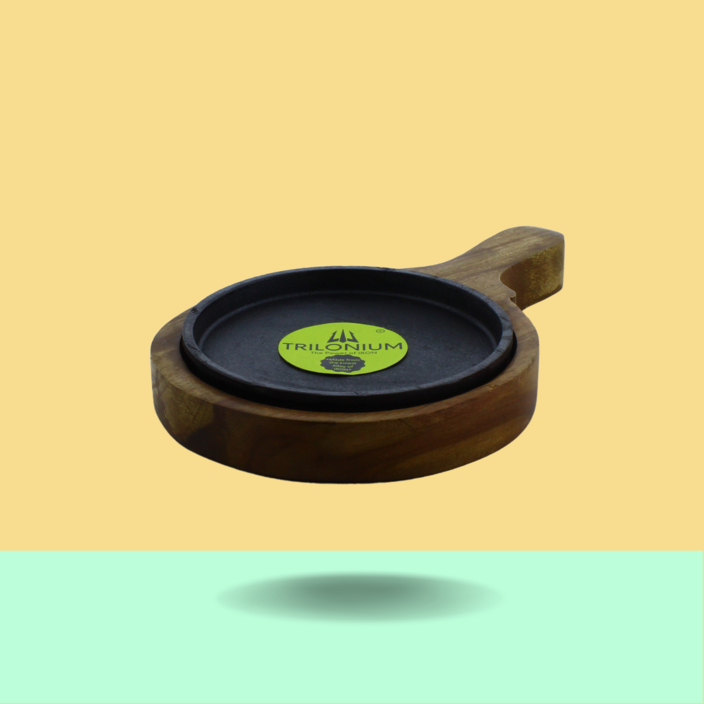 Trilonium Pre-Seasoned Cast Iron Sizzler Plate With Wooden Base | 6 inches | 1.16 Kgs
