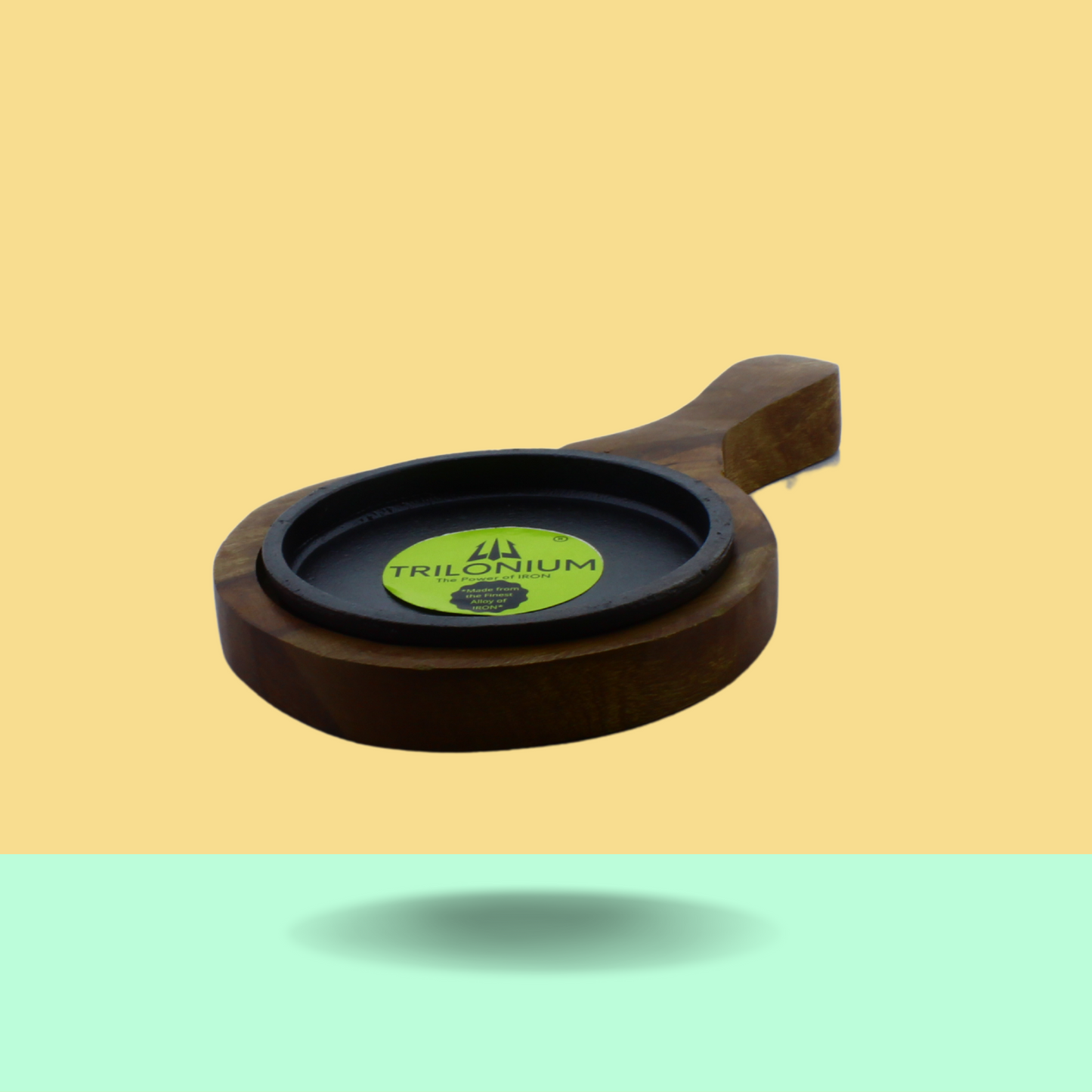 Trilonium Pre-Seasoned Cast Iron Sizzler Plate With Wooden Base | 5 inches | 0.62 Kgs