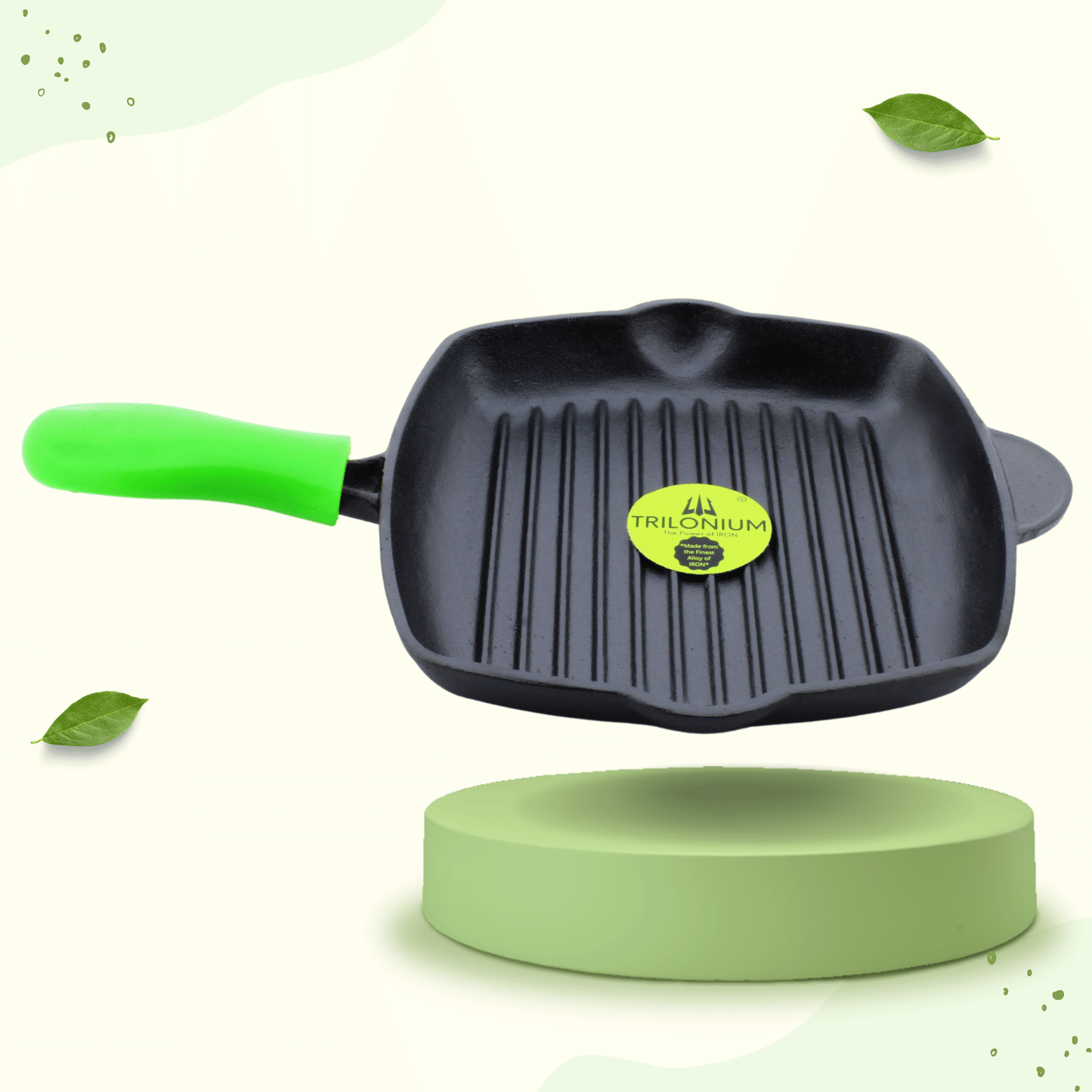 Trilonium Pre-Seasoned Cast Iron Grill Pan 26 cm, Weighs 2.4 Kgs