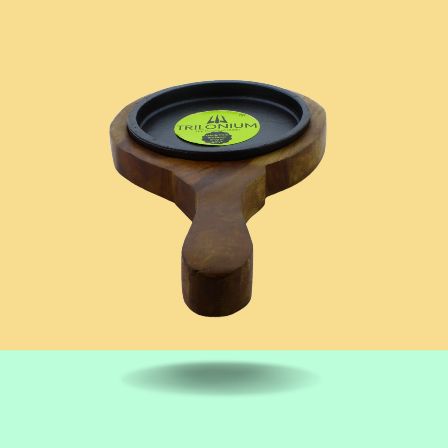 Trilonium Pre-Seasoned Cast Iron Sizzler Plate With Wooden Base | 5 inches | 0.62 Kgs