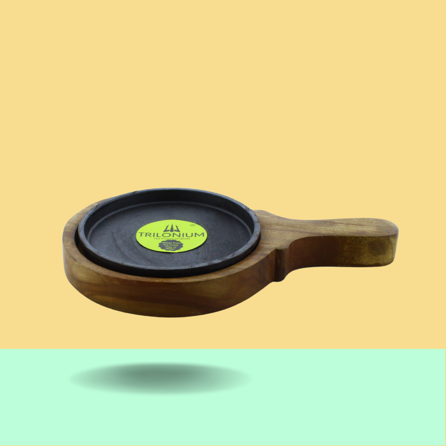 Trilonium Pre-Seasoned Cast Iron Sizzler Plate With Wooden Base | 6 inches | 1.16 Kgs