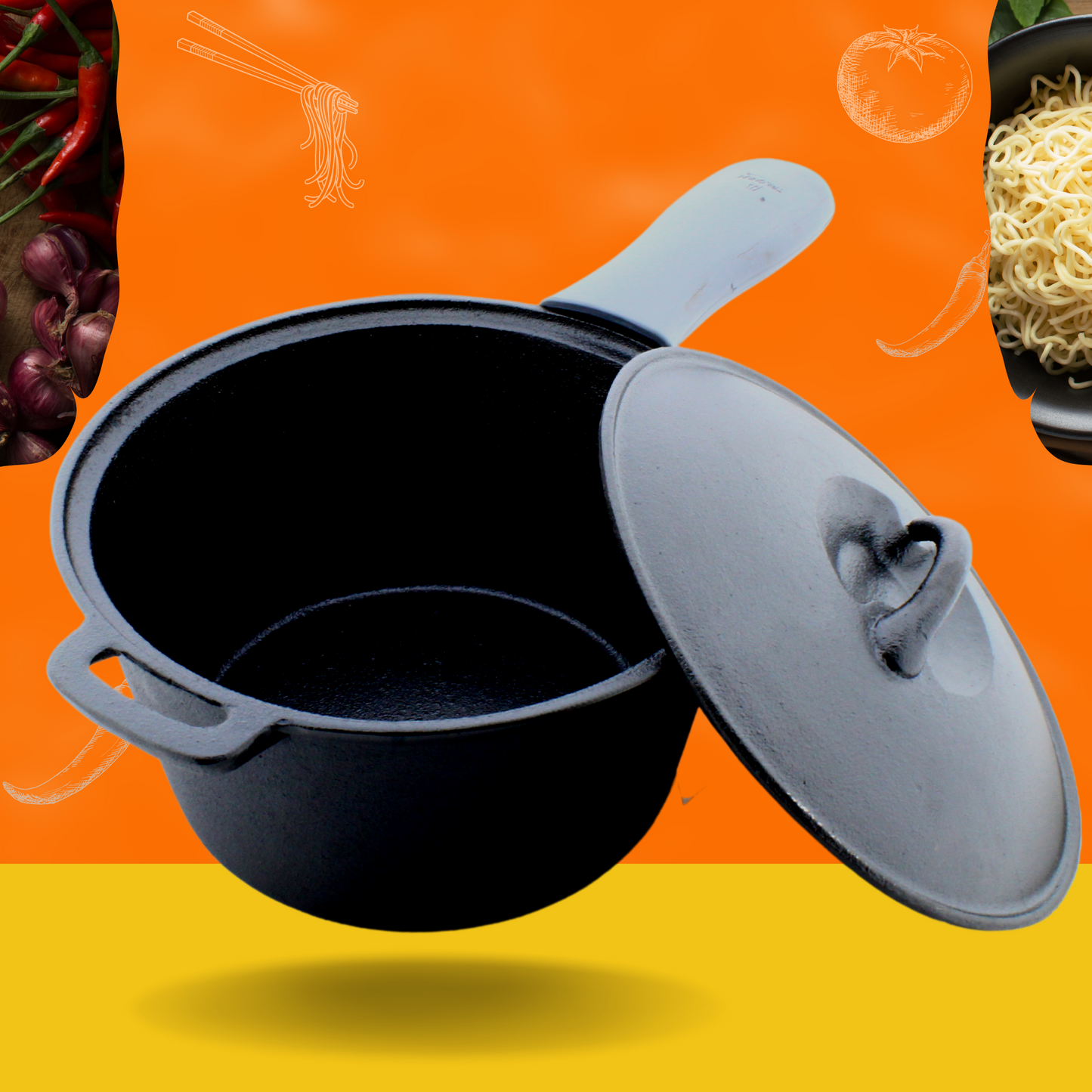 Trilonium Cast Iron Sauce Pot 20 cms 2.2 Litres | 3.2 Kgs Pre-Seasoned