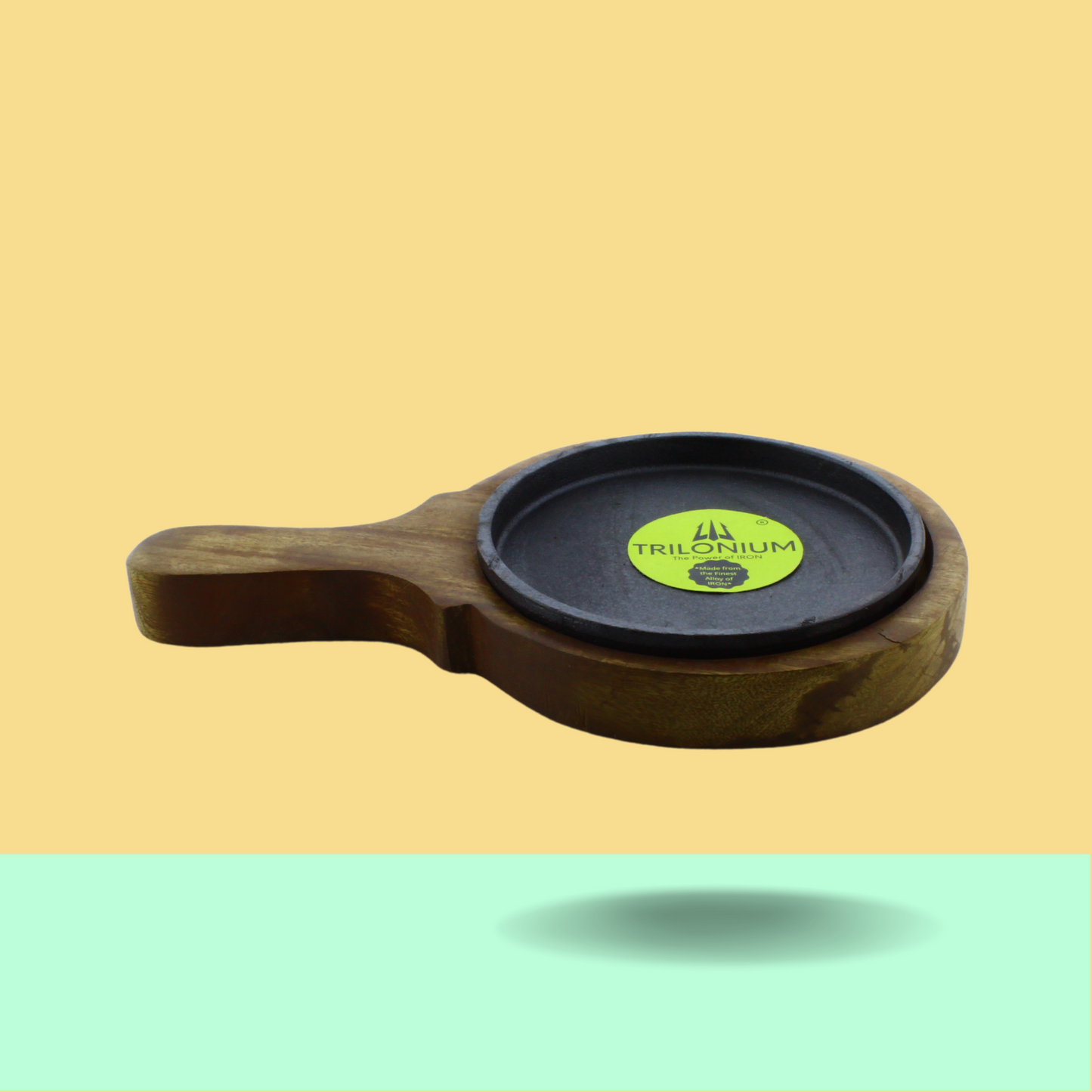 Trilonium Pre-Seasoned Cast Iron Sizzler Plate With Wooden Base | 6 inches | 1.16 Kgs