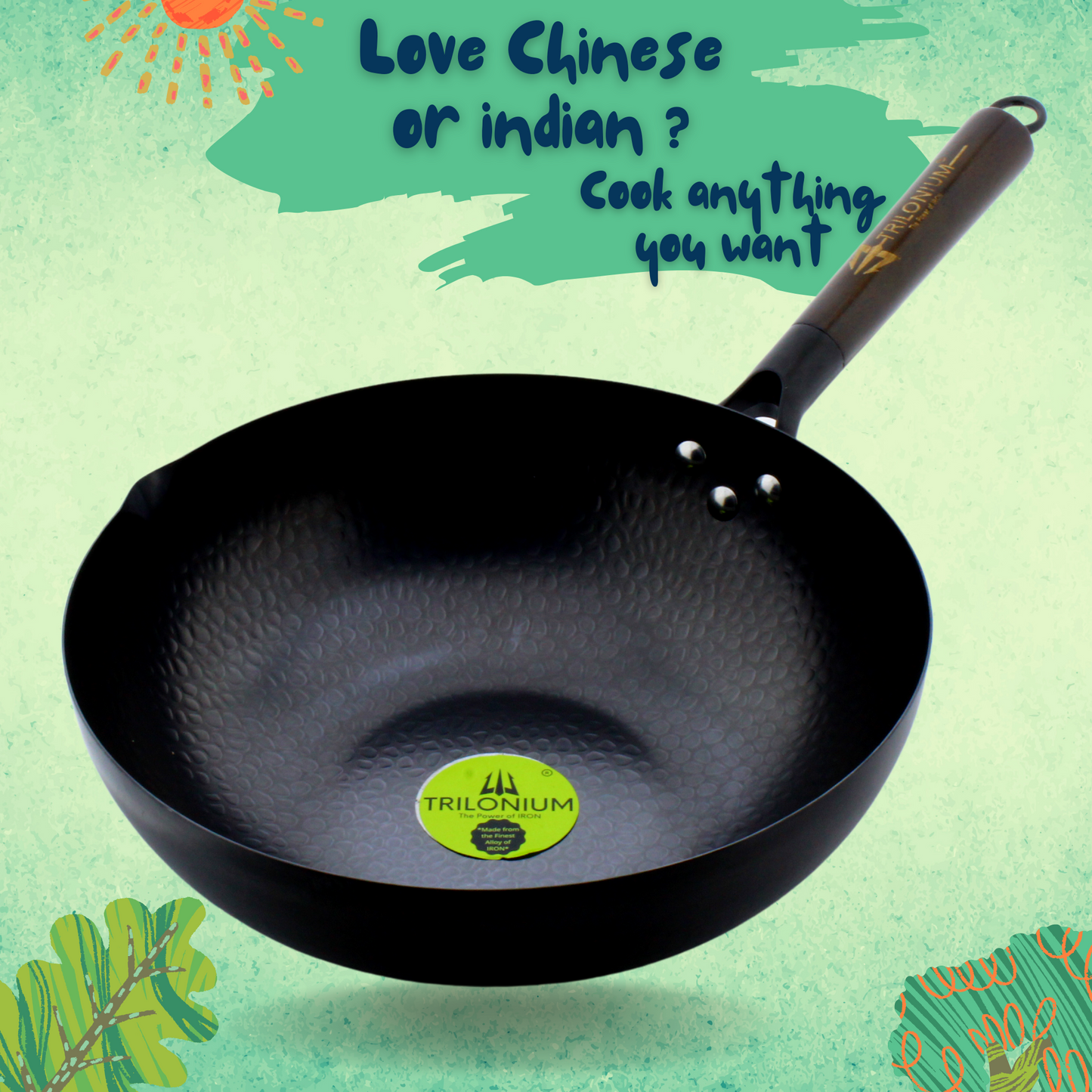 Trilonium Carbon Steel Chinese Wok 30 cms