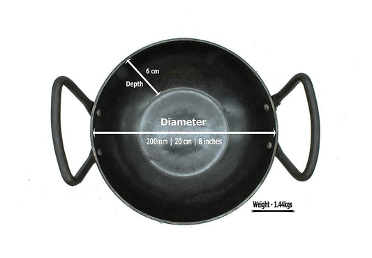 Wrought Iron Kadhai | 1.75 Litres | 20cm | 1.44 KG | Induction Compatible TRILONIUM | Cast Iron Cookware