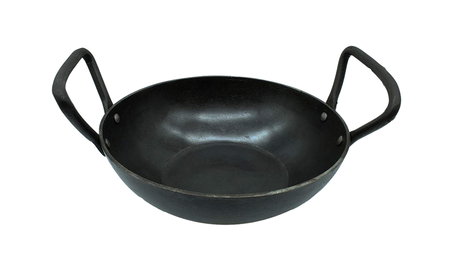 Wrought Iron Kadhai | 2 Litres | 22cm | 1.7 KG | Induction Compatible TRILONIUM | Cast Iron Cookware