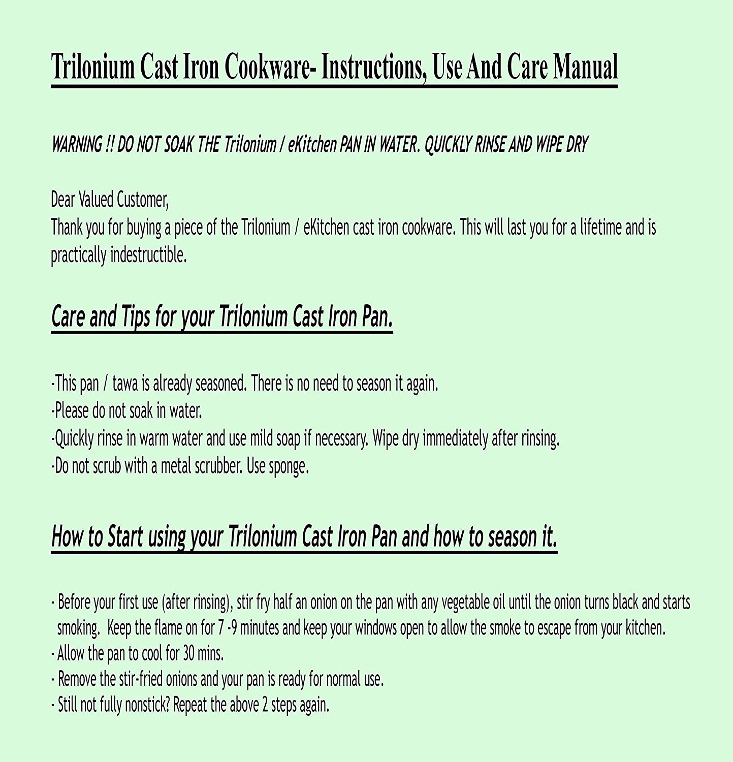 Cast Iron Skillet | Fry Pan | Pre-Seasoned | 6 inches | 0.9 KG | Induction Compatible TRILONIUM | Cast Iron Cookware