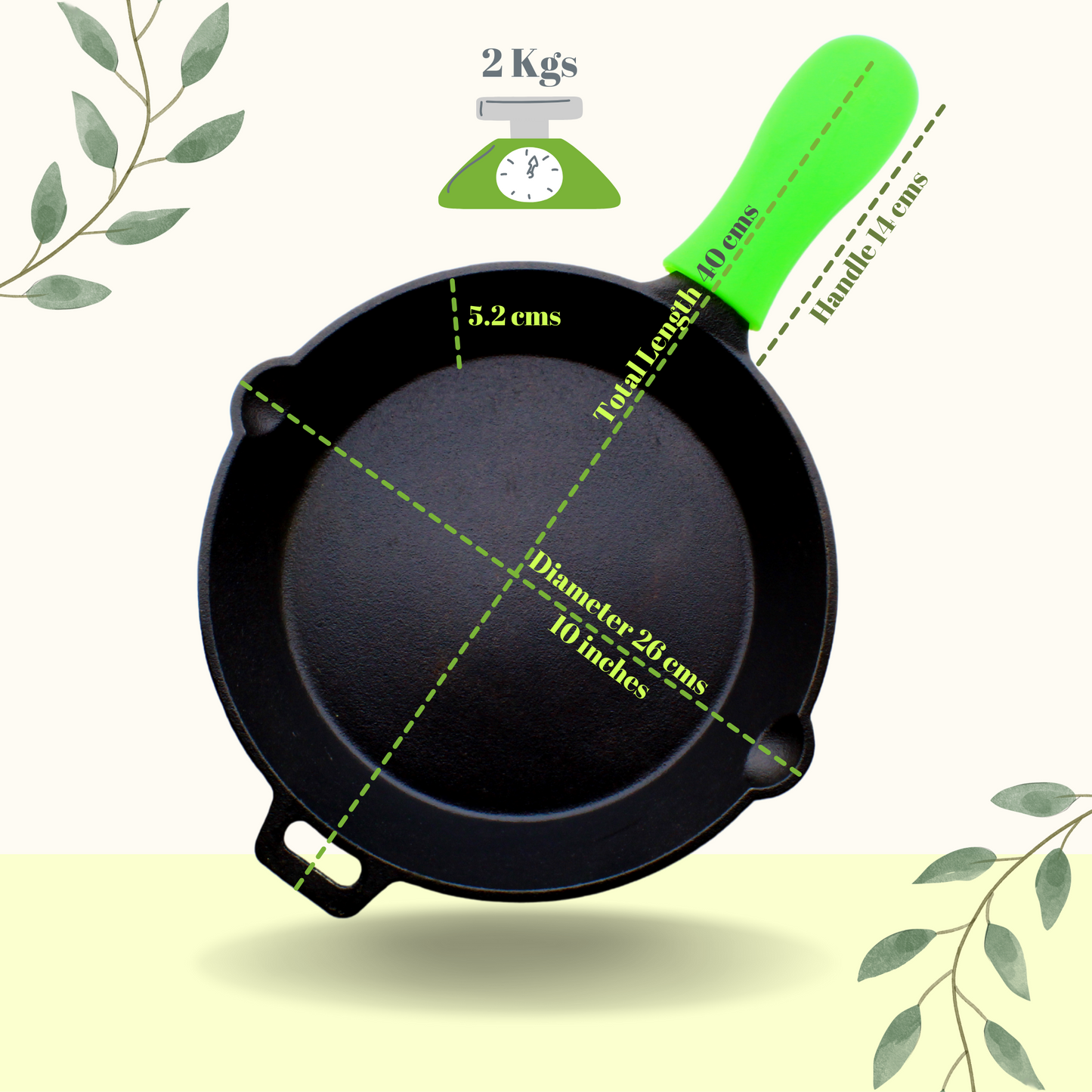 Trilonium Triple Sesoned Cast Iron Skillet 26cms, Weighs 2 Kgs