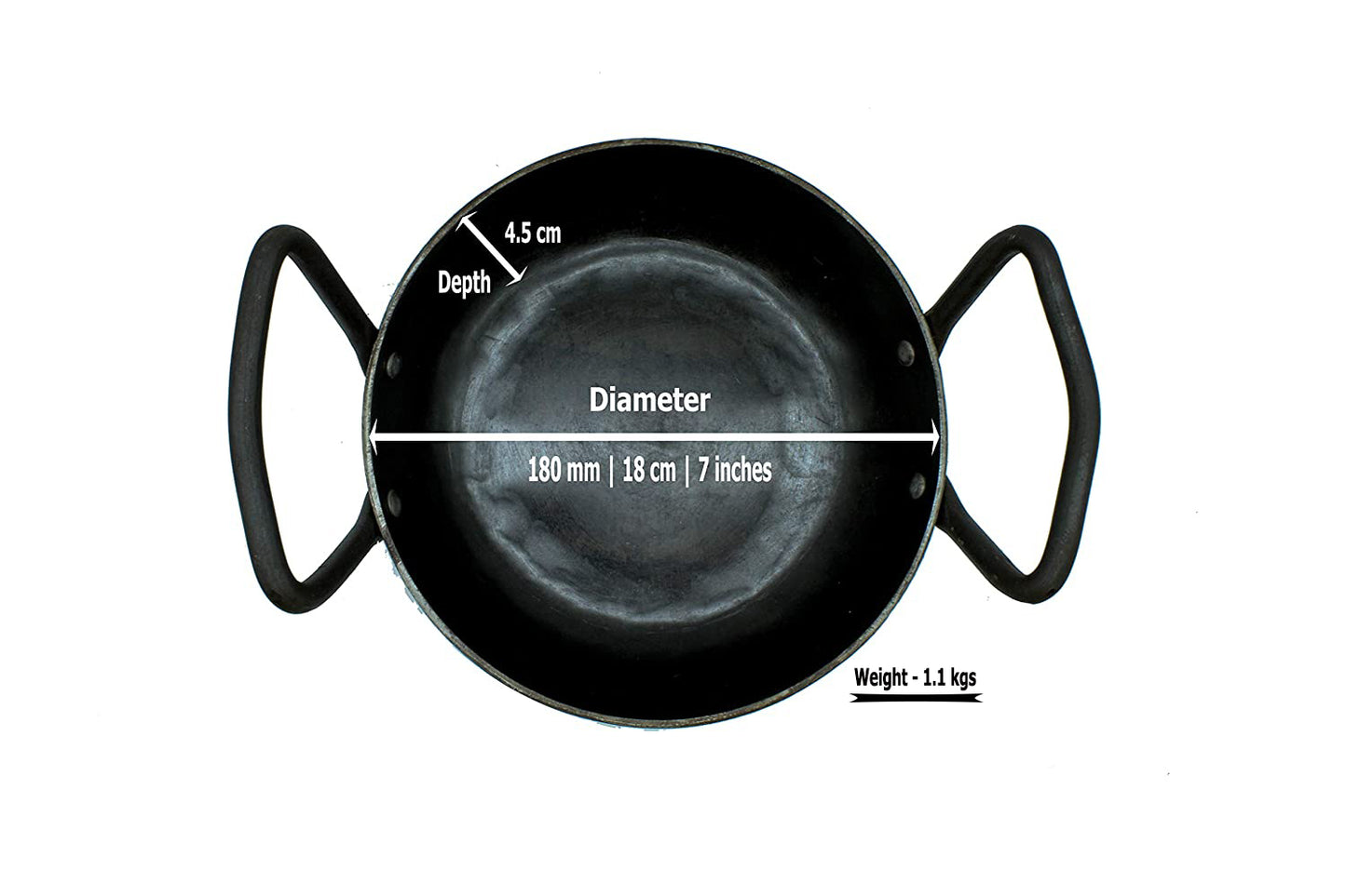 Wrought Iron Skillet | Fry Pan | 18cm | 1.1 KG | Induction Compatible TRILONIUM | Cast Iron Cookware