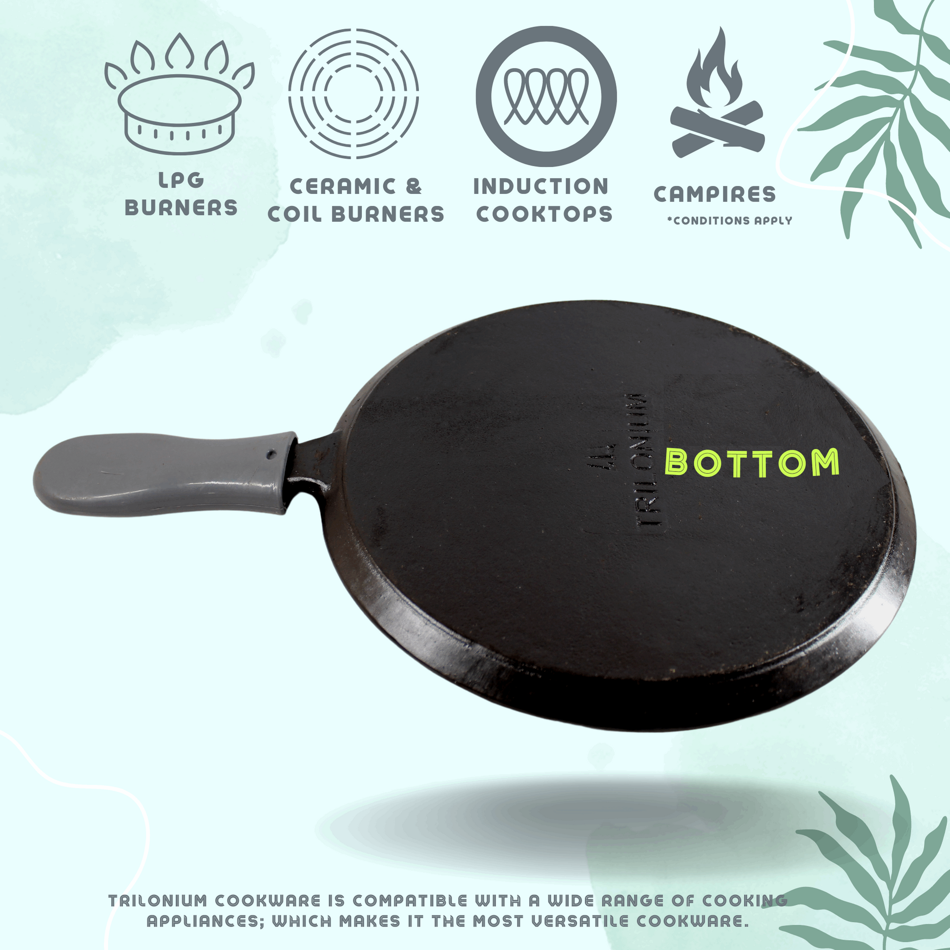 Cast Iron Dosa Tawa | Triple Seasoned | 11 inches | 2.46 Kgs | Induction Compatible | Free Silicone Heat Proof Sleeve Grip for hot handles