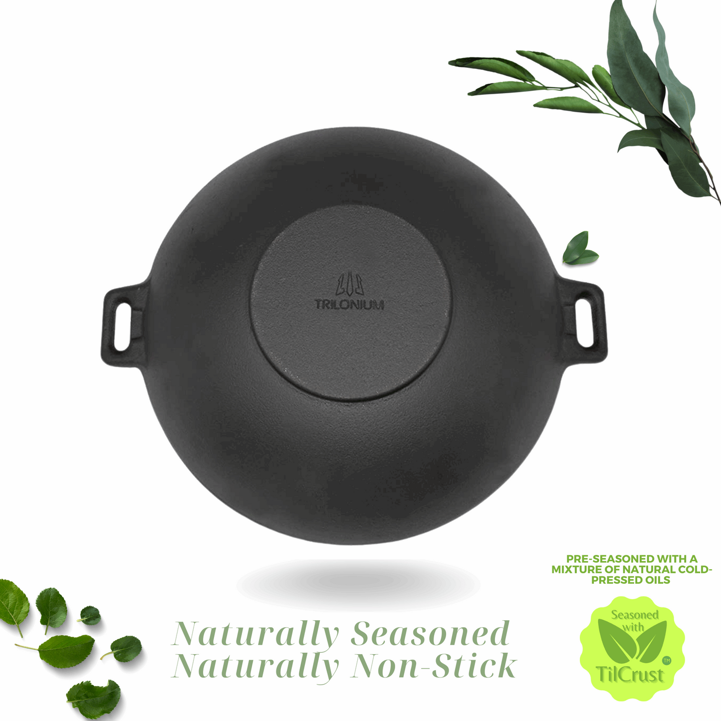 Cast Iron Kadai with lid | Sleek Pre-Seasoned | Capacity 3.5 Ltrs | Diameter 30cms | 12 inches | 2.8 Kgs | Induction Compatible