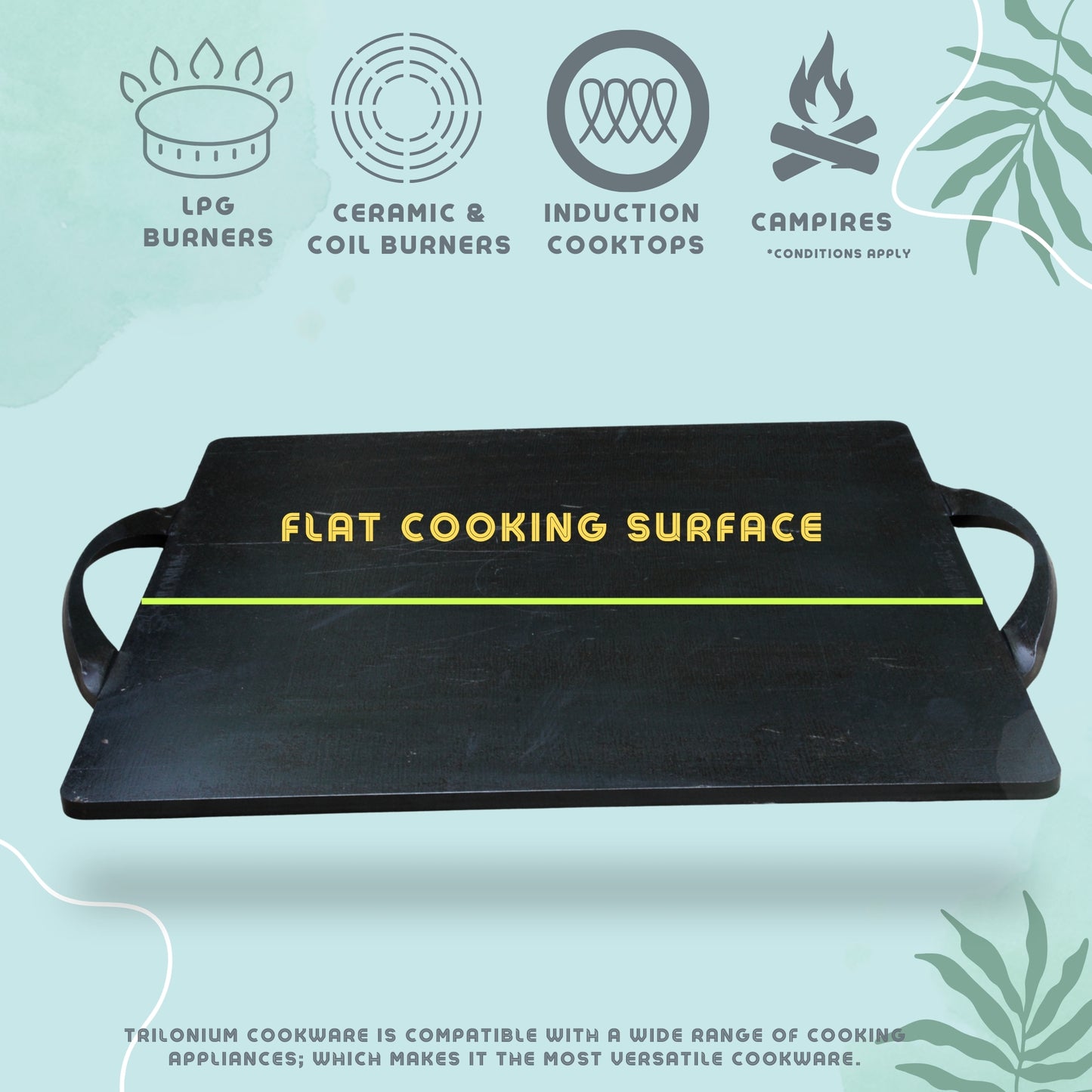 Trilonium Triple-Seasoned Iron Boulder Square Griddle Dosa Tawa 38 x 38 cms , Ultra Smooth, Weighs 9.5 Kgs