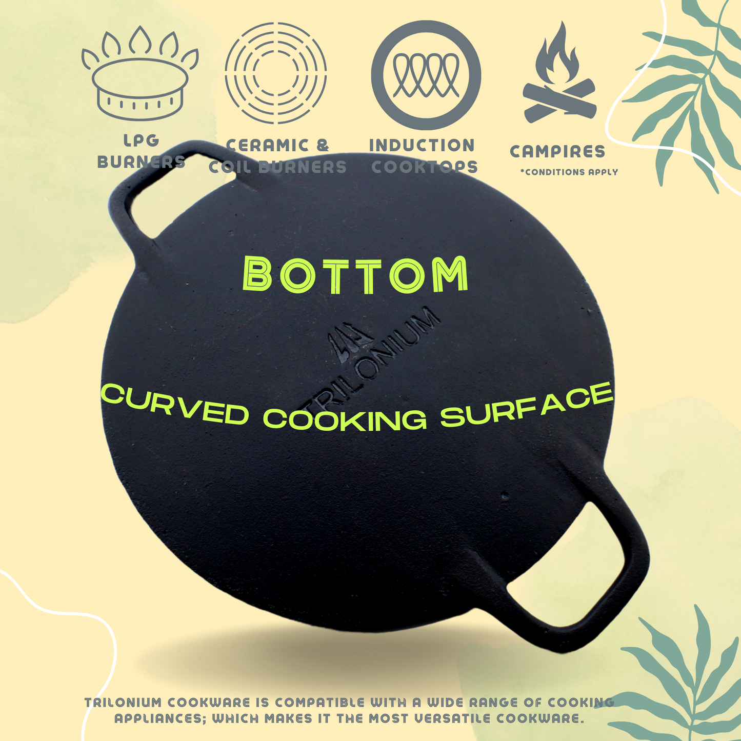 Trilonium Cast Iron Concave Tawa 28cms + Sleek Skillet 10 inches + Sleek Kadhai 26cms Combo Set