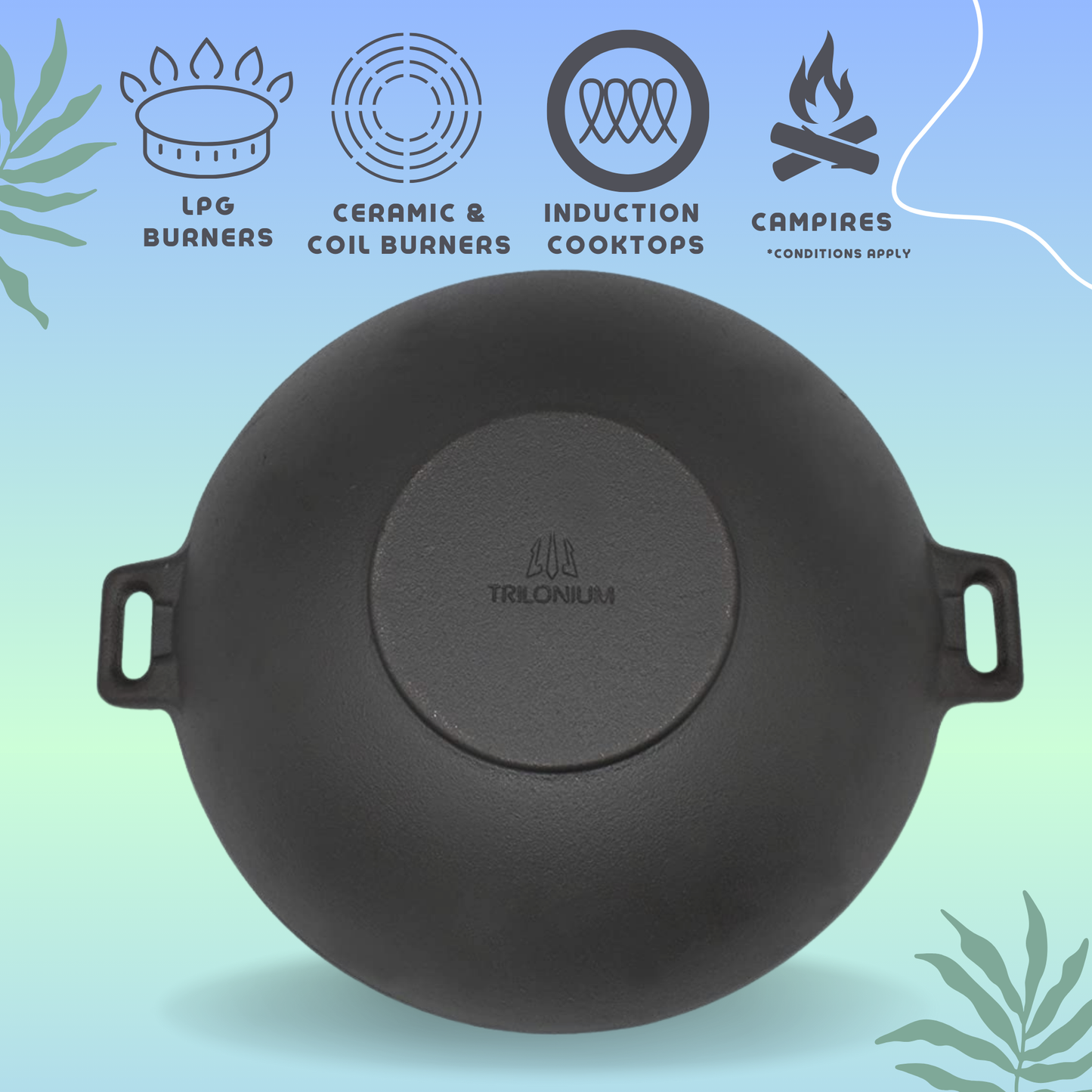 Cast Iron Kadai | Sleek Pre-Seasoned | Capacity 3.5Litres | Diameter 30cm / 12 inches | 2.8 Kgs | Induction Compatible