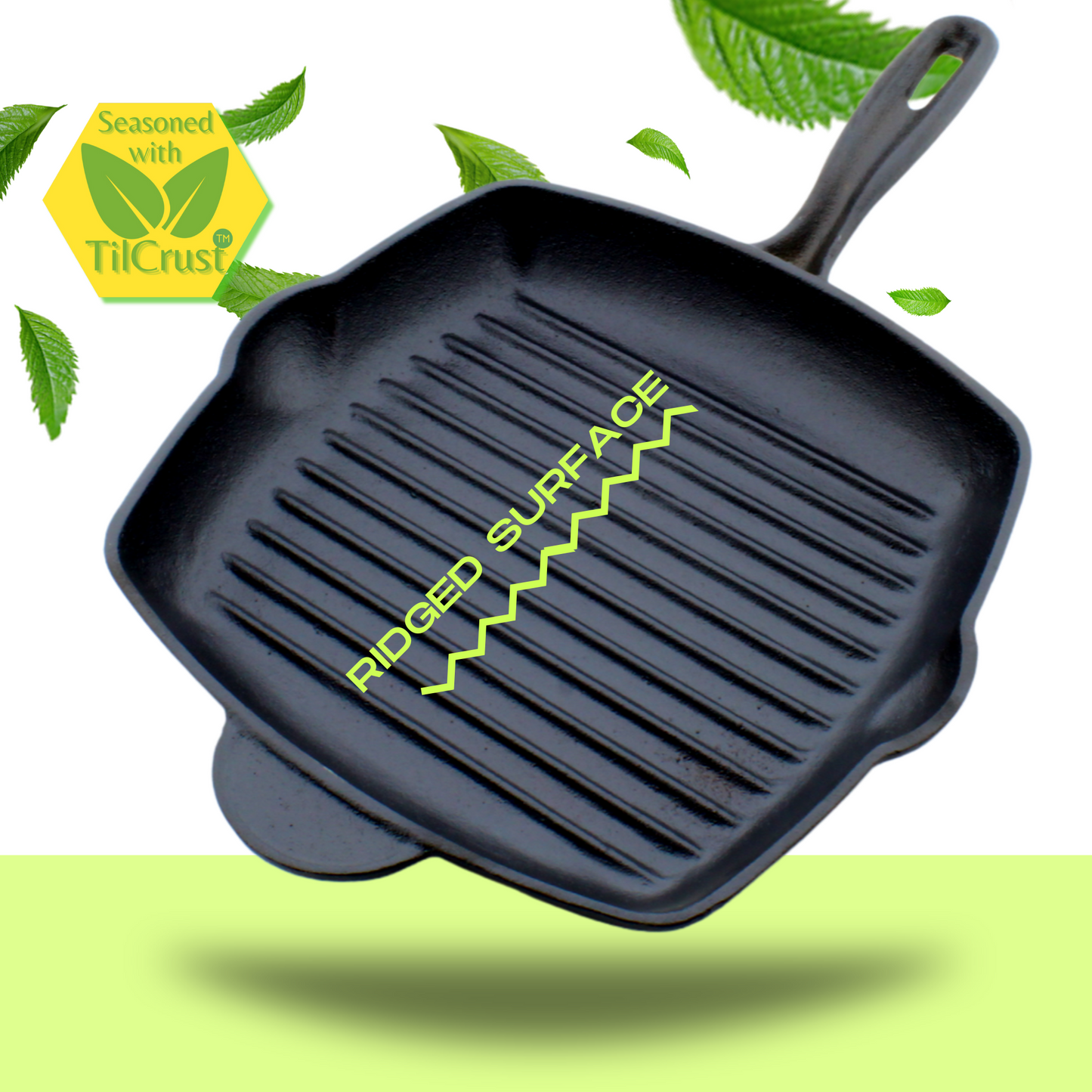 Trilonium Cast Iron Grill Pan 26 cm | Pre-Seasoned with TilCrust™ | Weighs 2.4 Kgs | Induction Compatible