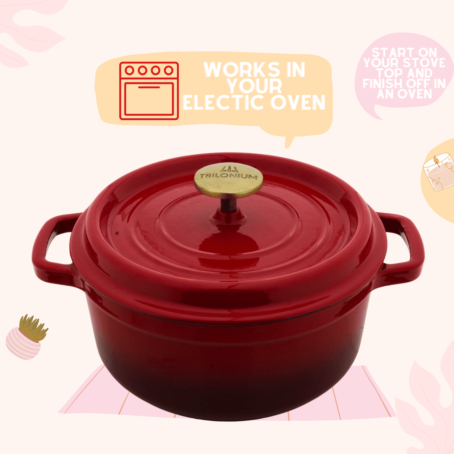 Trilonium Enamel Cast Iron Dutch Oven Biryani Pot 24 cms, 4.2L, 4.4 Kgs