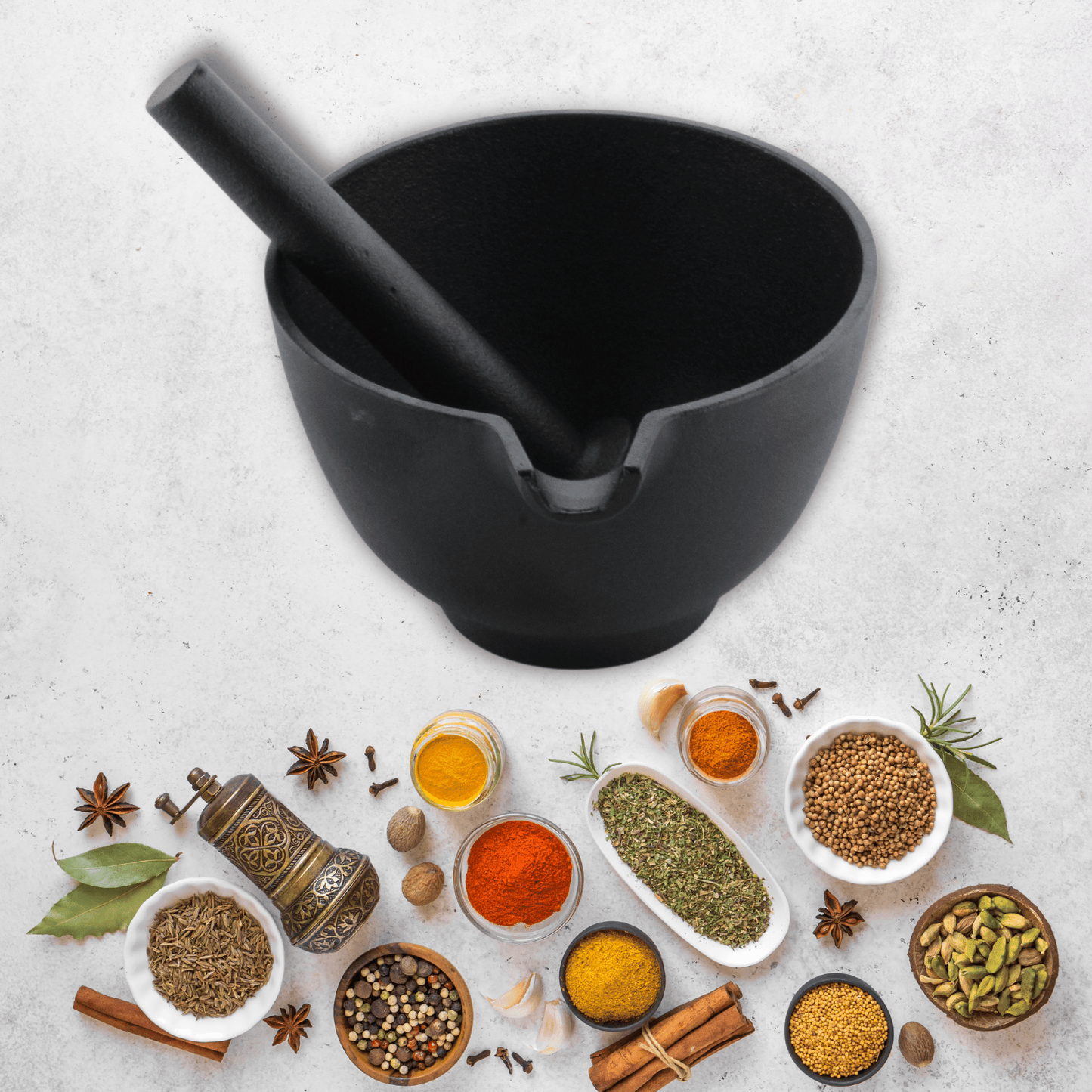 Trilonium Pre-Seasoned Cast Iron Khal batta | Mortar and Pestle - Herbs and spice masher 15 cm