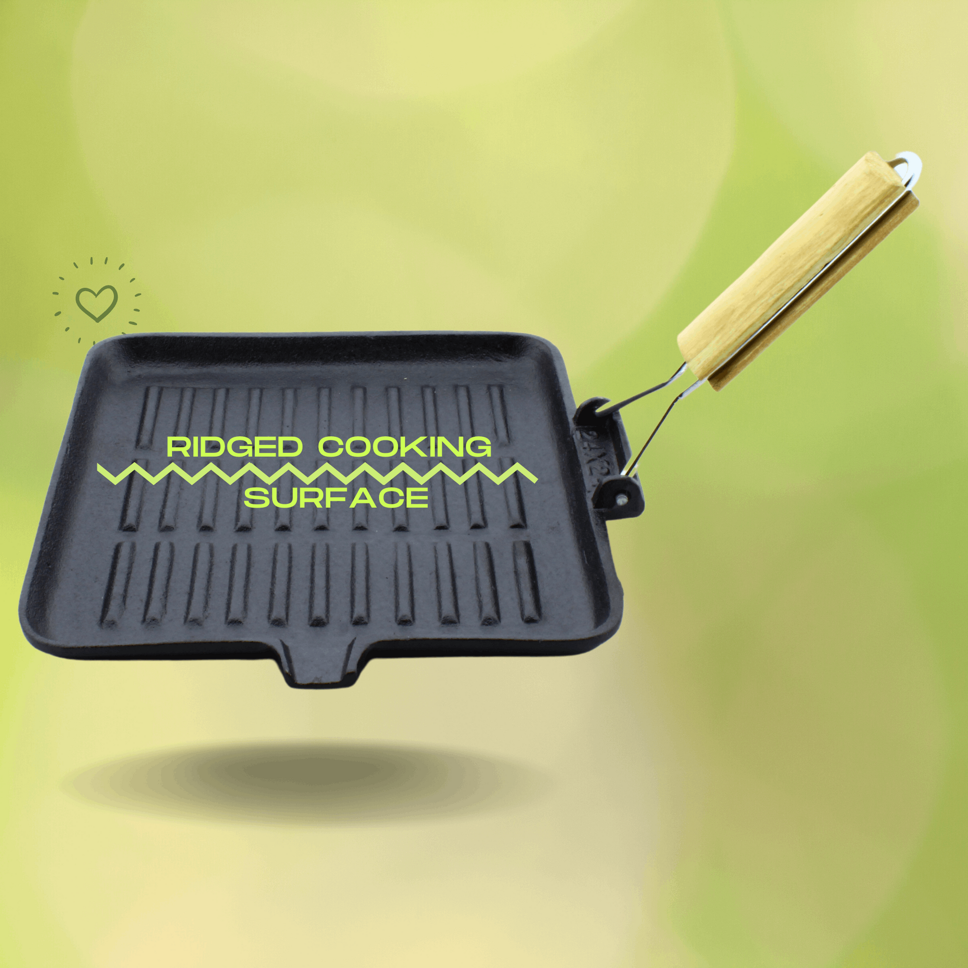 Cast Iron Grill Pan with Foldable Handle | Pre-Seasoned | 24cm | 1.5 Kgs | Square | Induction Compatible