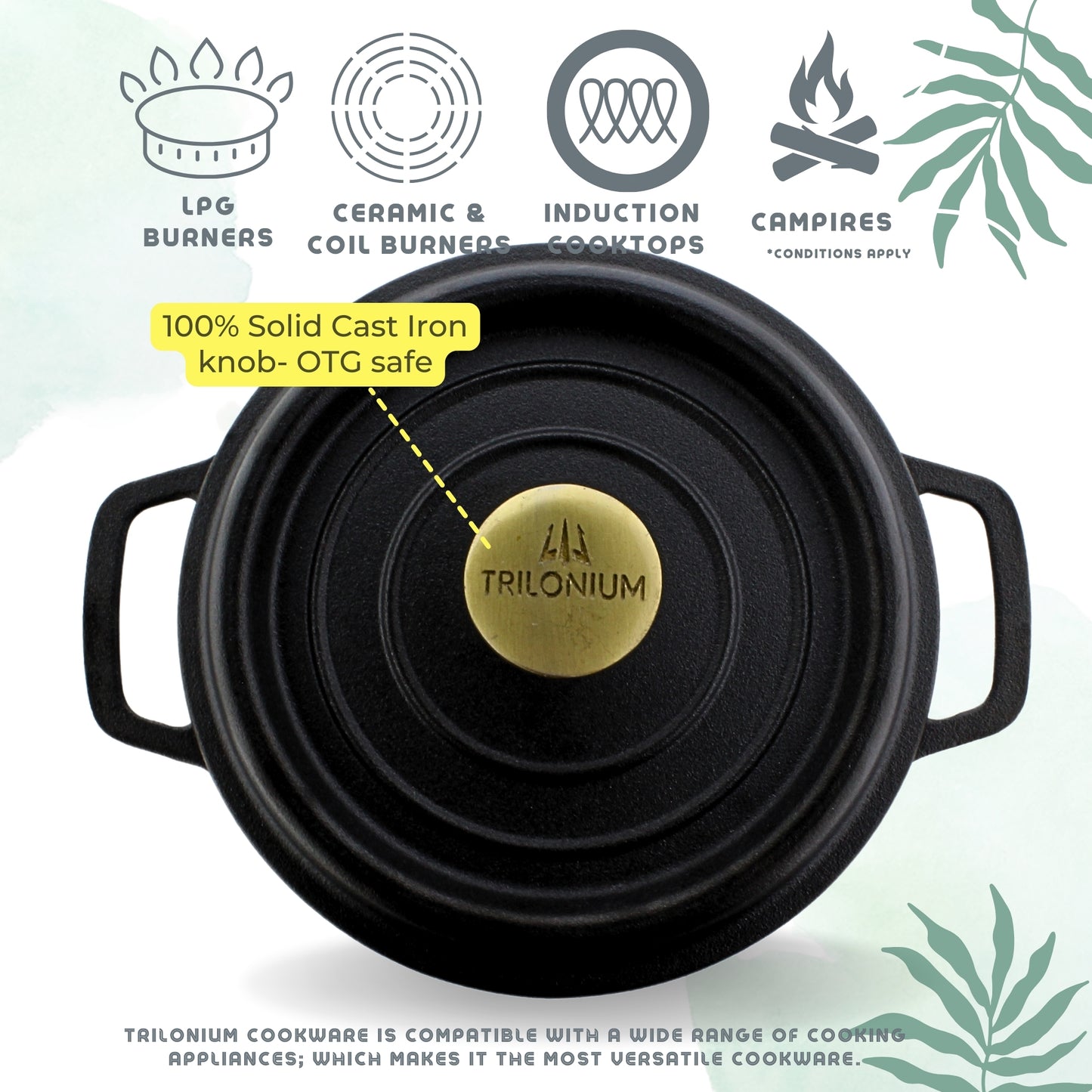 Trilonium Pre-Seasoned Cast Iron Dutch Oven Pot, Casserole, Biryani Pot, Cooking Pot, 28cm