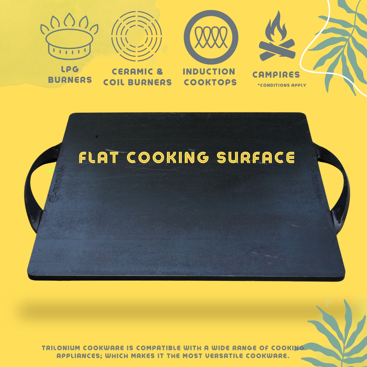 Trilonium Triple-Seasoned Iron Boulder Square Griddle Dosa Tawa 38 x 38 cms , Ultra Smooth, Weighs 9.5 Kgs