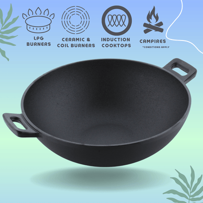 Trilonium Cast Iron Concave Tawa 28cms + Sleek Skillet 10 inches + Sleek Kadhai 26cms Combo Set