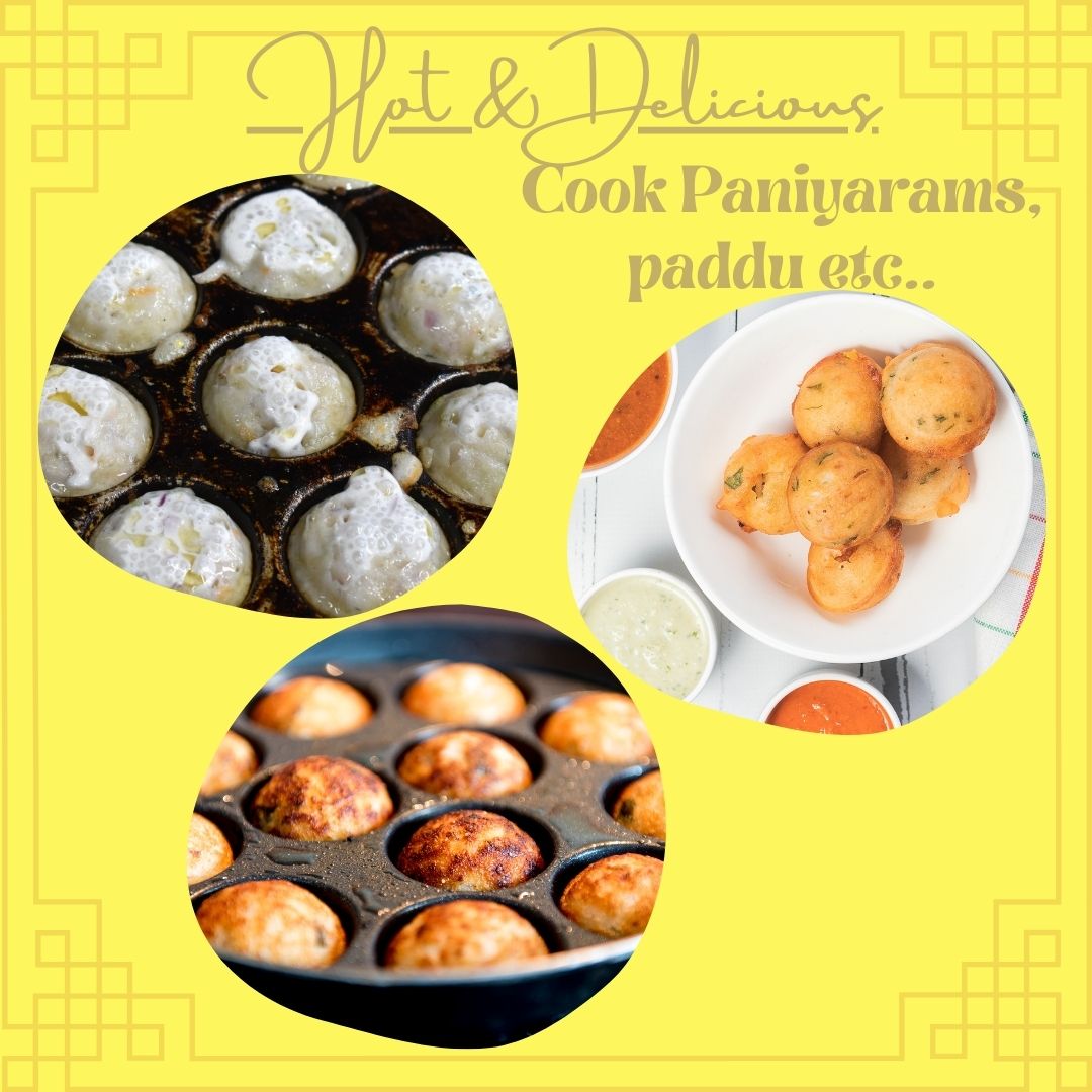 Trilonium Triple Seasoned Cast Iron Paddu | Paniyarakkal | Paniyaram Pan 12 Pits with Lid | 2 Kgs