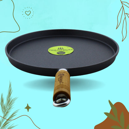 Trilonium Pre-seasoned Cast Iron Wooden Handle Tawa 10 inches | Weighs 1.4 kgs