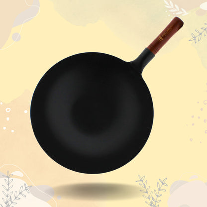 Trilonium Pre-Seasoned Carbon Steel Commercial Wok 30 cm, 1.5 kgs