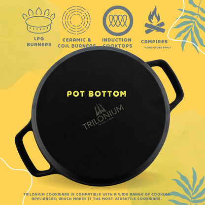 Trilonium Pre-Seasoned Cast Iron Dutch Oven Pot, Casserole, Biryani Pot, Cooking Pot, 28cm