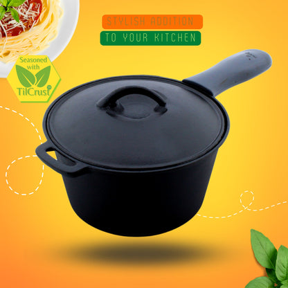 Trilonium Cast Iron Sauce Pot 20 cms 2.2 Litres | 3.2 Kgs Pre-Seasoned