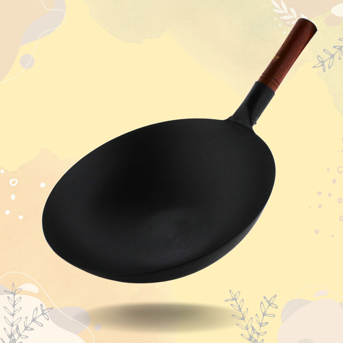 Trilonium Pre-Seasoned Carbon Steel Commercial Wok 30 cm, 1.5 kgs