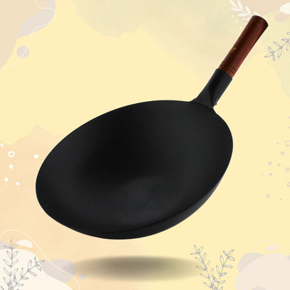 Trilonium Pre-Seasoned Carbon Steel Commercial Wok 30 cm, 1.5 kgs