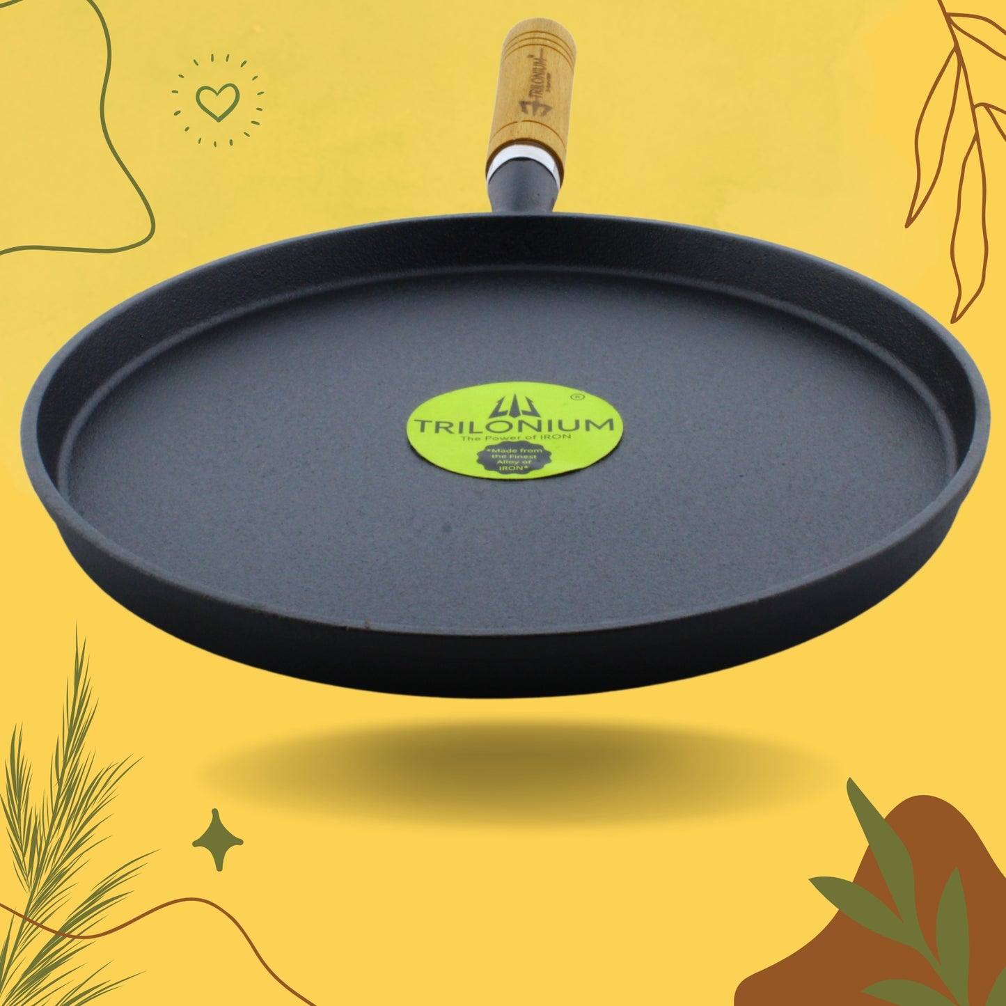 Trilonium Pre-seasoned Cast Iron Wooden Handle Tawa 10 inches | Weighs 1.4 kgs