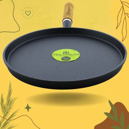 Trilonium Pre-seasoned Cast Iron Wooden Handle Tawa 10 inches | Weighs 1.4 kgs