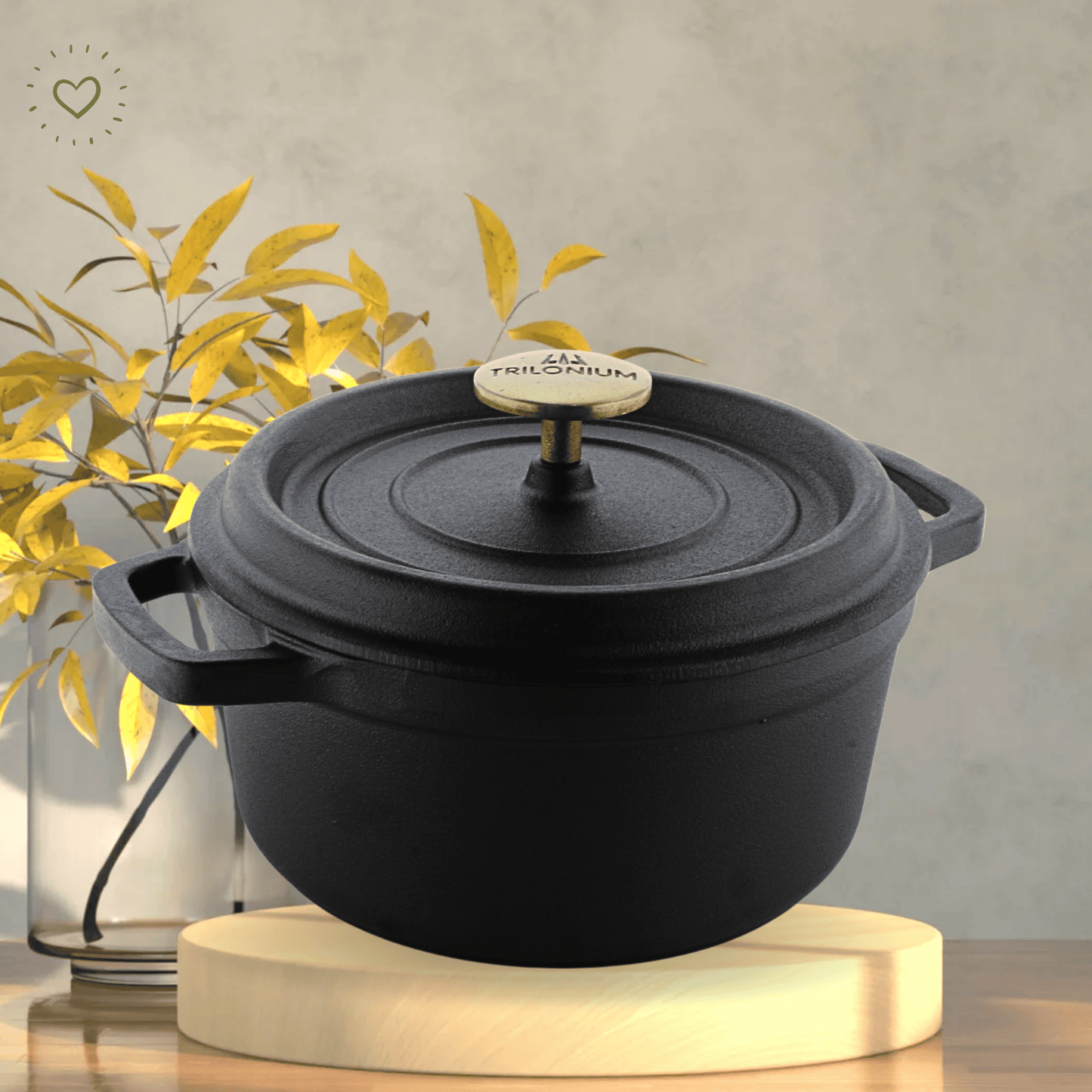 Trilonium Pre-Seasoned Cast Iron Dutch Oven Pot, Casserole, Biryani Pot, Cooking Pot, 26cm