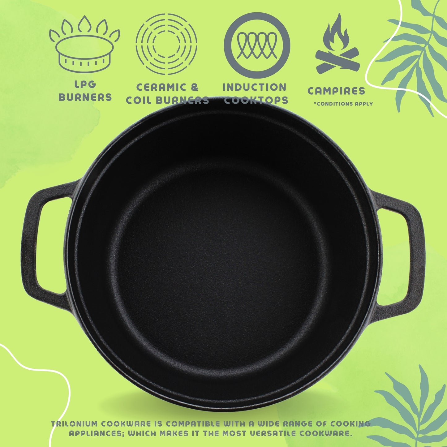 Trilonium Pre-Seasoned Cast Iron Dutch Oven Pot, Casserole, Biryani Pot, Cooking Pot, 28cm